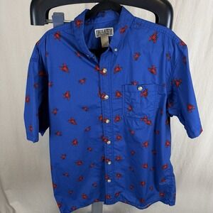 Duluth Trading Shirt Men's Large Blue W/Lobsters Hawaiian Short Sleeve Camp